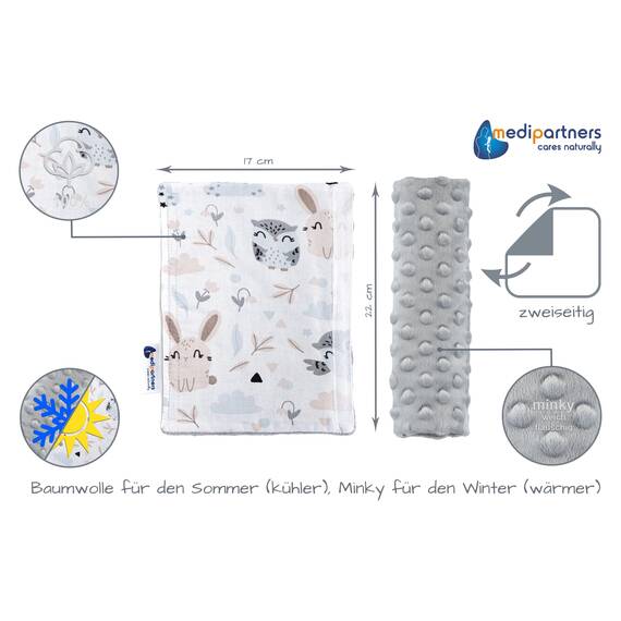 Medi Partners Gurtpolster Kinder 2 Stück Autogurt Polster Gurtschutz für Auto - 17x22cm 100% Baumwolle Minky Schulterpolster Kids Gurt Schutz Sicherheitsgurt (Glade mit graue Minky)