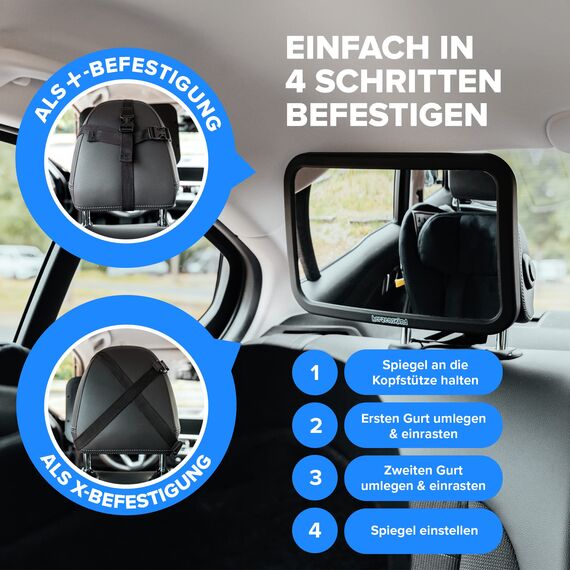 HerzensKind Autospiegel für Babys im Rücksitz. Perfekte Übersicht. Rücksitzspiegel mit mattem Finish ohne Einzelteile