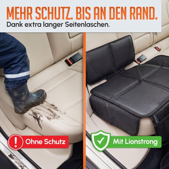 LIONSTRONG® Kindersitzunterlage Autositzschoner [ISOFIX GEEIGNET] - wasserabweisender Polyester Stoff - Sitzschutz Sitzschoner Auto Kindersitz - universell kompatibel (Schwarz, klein)