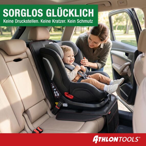 ATHLON TOOLS Kindersitzunterlage Auto mit Seitenschutz - Optimale Passform - Isofix kompatibel - Dick gepolstert - für Kindersitze, Babyschalen und Sitzerhöhungen - Patentiertes Design aus Hamburg