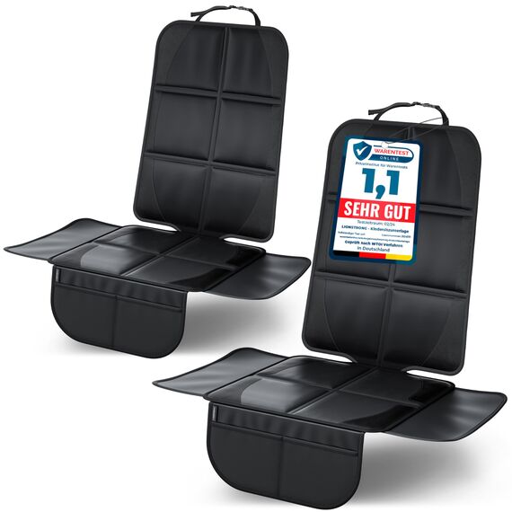 LIONSTRONG® Kindersitzunterlage Autositzschoner [ISOFIX GEEIGNET] - wasserabweisender Polyester Stoff schwarz - Sitzschutz Sitzschoner Auto Kindersitz - universell kompatibel - Schwarz, 2 Stück