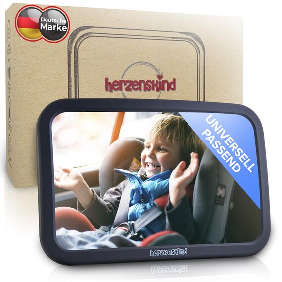 HerzensKind Autospiegel für Babys im Rücksitz. Perfekte Übersicht. Rücksitzspiegel mit mattem Finish ohne Einzelteile