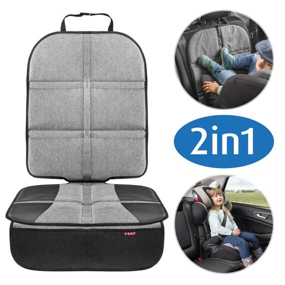 reer Kindersitz-Unterlage TravelKid MaxiProtect, Autositz-Schutzunterlage mit Rückenlehnen-Schutz, rutschfeste Unterlage, ISOFIX geeignet, für alle herkömmlichen Modelle, grau
