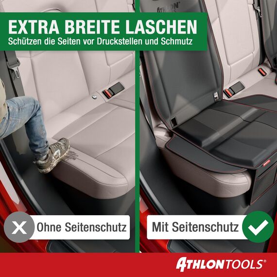 ATHLON TOOLS Kindersitzunterlage Auto mit Seitenschutz - Optimale Passform - Isofix kompatibel - Dick gepolstert - für Kindersitze, Babyschalen und Sitzerhöhungen - Patentiertes Design aus Hamburg