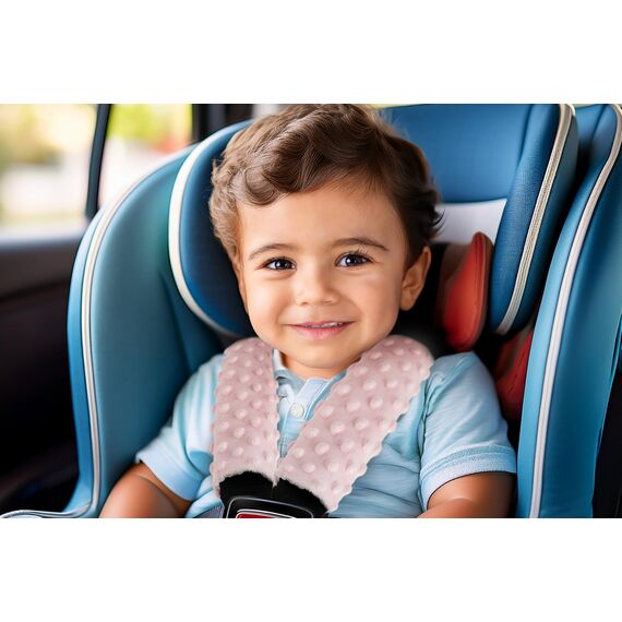 Medi Partners Gurtpolster Kinder 2 Stück Autogurt Polster Gurtschutz für Auto - 17x22cm 100% Baumwolle Minky Schulterpolster Kids Gurt Schutz Sicherheitsgurt (Blument mit hellrosa Minky)