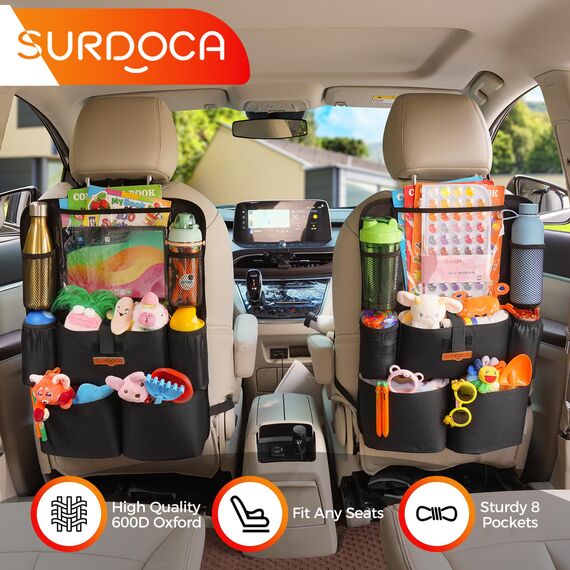 SURDOCA Autositz-Organizer – 4th Generation verbesserter Auto Rücksitz für bis zu 11-Zoll Tablet, 8 Taschen, Kinderspielzeug-Aufbewahrung, wasserdichter Rücksitzschutz für Kinder