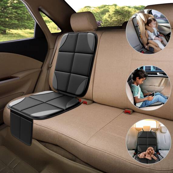 MHO+All Kindersitzunterlage, 2 Stück ISOfix Geeigneter Sitzschoner Auto Kindersitz für Textil- und Ledersitze, mit dickster Polsterung und Netztaschen, Leicht zu Reinigen und Rutschfestem