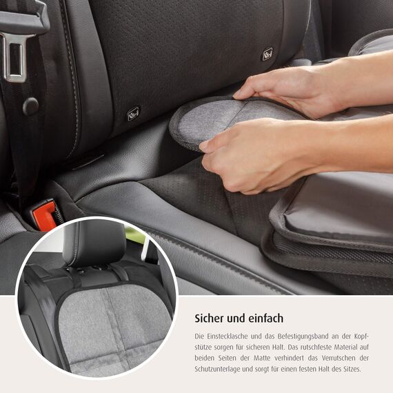 reer Kindersitz-Unterlage TravelKid MaxiProtect, Autositz-Schutzunterlage mit Rückenlehnen-Schutz, rutschfeste Unterlage, ISOFIX geeignet, für alle herkömmlichen Modelle, grau