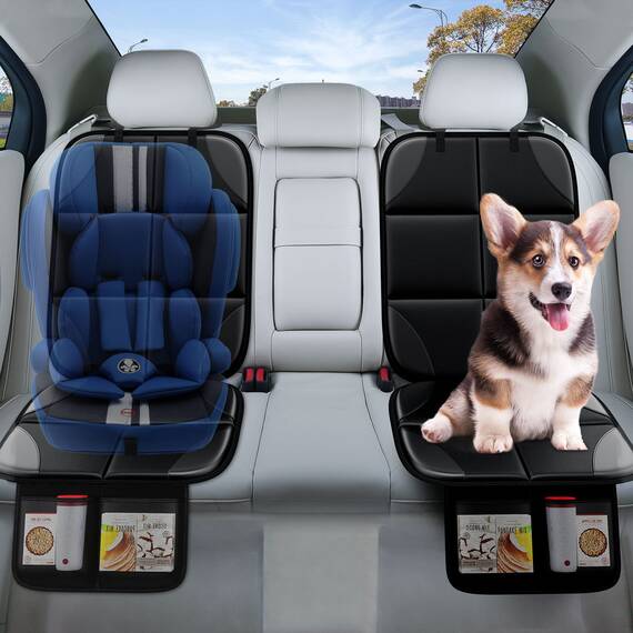 MHO+All Kindersitzunterlage, 2 Stück ISOfix Geeigneter Sitzschoner Auto Kindersitz für Textil- und Ledersitze, mit dickster Polsterung und Netztaschen, Leicht zu Reinigen und Rutschfestem