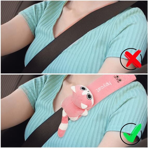 URAQT 2 Stück Gurtpolster Auto Kinder, Auto Gurtpolster Gurtschutz mit Katze Motiv, Schutzkissen und Samtbeutel Groß für mehr Komfort auf der Reise (Katze)