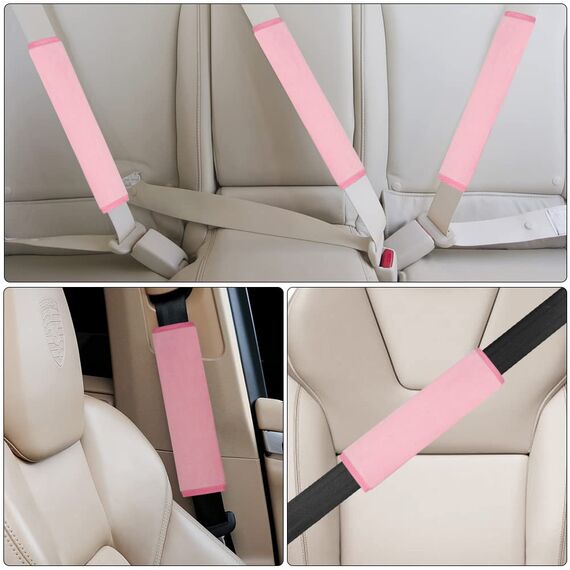 Aomig 2 Stück Gurtpolster, Premium Gurtschoner Kinder Auto Schulterschutz, Auto Gurt Polster Nackenstütze für Kinder und Erwachsene, Polsterung Gurtschutz für Reise Mehr Komfort auf Reise (A-Rosa)