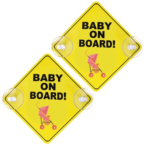 Cobee Baby an Bord Auto Warnschilder - 2 Stück 12,7 x 12,7 cm Sicherheits Autoschild Mit Doppelten Saugnäpfen - Wiederverwendbarer Aufkleber für Autofenster (Stil B)