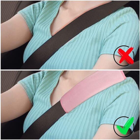 Aomig 2 Stück Gurtpolster, Premium Gurtschoner Kinder Auto Schulterschutz, Auto Gurt Polster Nackenstütze für Kinder und Erwachsene, Polsterung Gurtschutz für Reise Mehr Komfort auf Reise (A-Rosa)