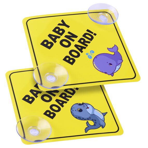 cobee Baby an Bord Auto Warnschilder, 2 Stück 12,7 x 12,7 cm Sicherheits Autoschild mit doppelten Saugnäpfen Baby im Auto Aufkleber für Autofenster wiederverwendbar Baby an Bord Aufkleber (Stil D)