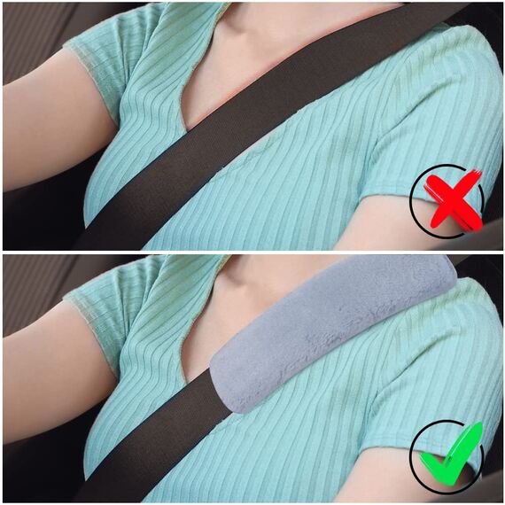 Aomig 2 Stück Gurtpolster, Premium Gurtschoner Kinder Auto Schulterschutz, Auto Gurt Polster Nackenstütze für Kinder und Erwachsene, Polsterung Gurtschutz für Reise Mehr Komfort auf Reise (B-Grau)