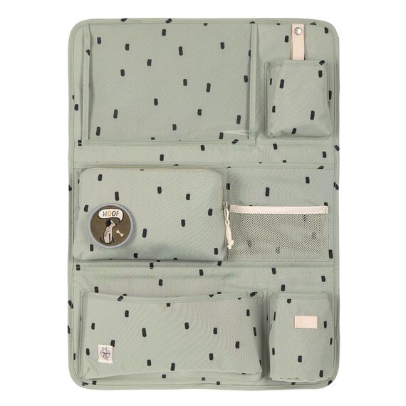 LÄSSIG Autoorganizer Autorücksitzorganizer Rücksitztasche für Auto zum Hängen zusammenklappbar/Car Wrap-to-Go Happy Prints Oliv