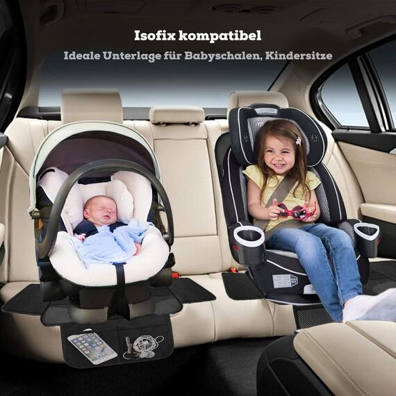 O³ Sitzschoner Auto Kindersitz, 2 Stück Autositzschoner Isofix, rutschfeste Autositzauflage, Rücksitzschoner für Babyschale, Kindersitzunterlage, Sitzauflage Haustiere