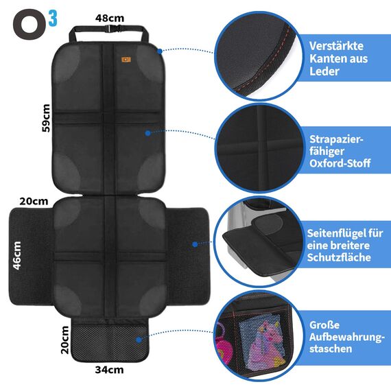 O³ Sitzschoner Auto Kindersitz, 2 Stück Autositzschoner Isofix, rutschfeste Autositzauflage, Rücksitzschoner für Babyschale, Kindersitzunterlage, Sitzauflage Haustiere