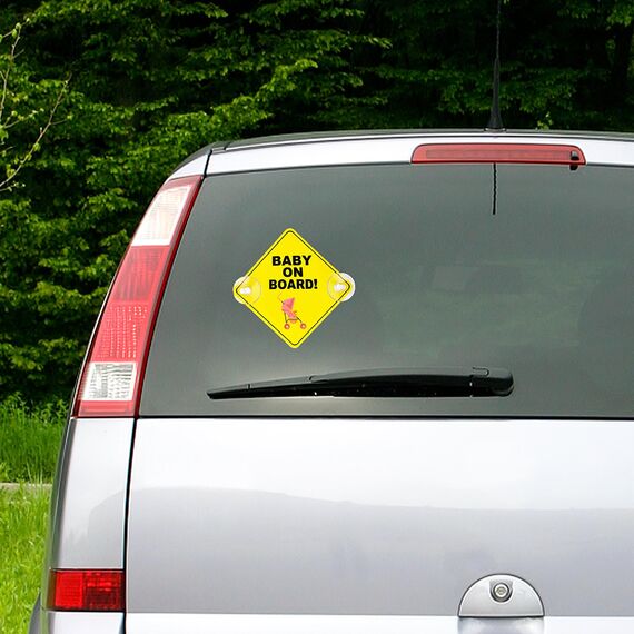 Cobee Baby an Bord Auto Warnschilder - 2 Stück 12,7 x 12,7 cm Sicherheits Autoschild Mit Doppelten Saugnäpfen - Wiederverwendbarer Aufkleber für Autofenster (Stil B)