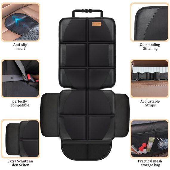 Bacgnyer 600D Autositzschutz, Kindersitzschutz, GroßEr autositzschoner, Wasserdichter Stoff, Dicke Polsterung und Aufbewahrungstaschen, kindersitzunterlage Auto für Babys, Haustiere, Schwarze