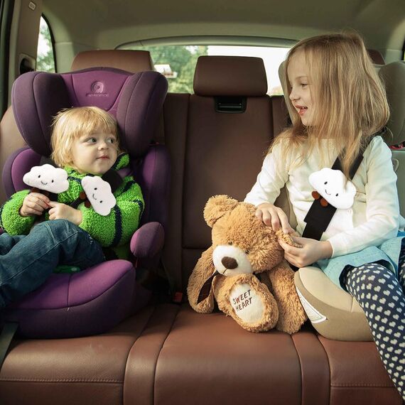 URAQT 2 Stück Gurtpolster Auto Kinder, Auto Gurtpolster Gurtschutz mit Clouds Motiv, Schutzkissen und Samtbeutel Groß für mehr Komfort auf der Reise (Clouds)