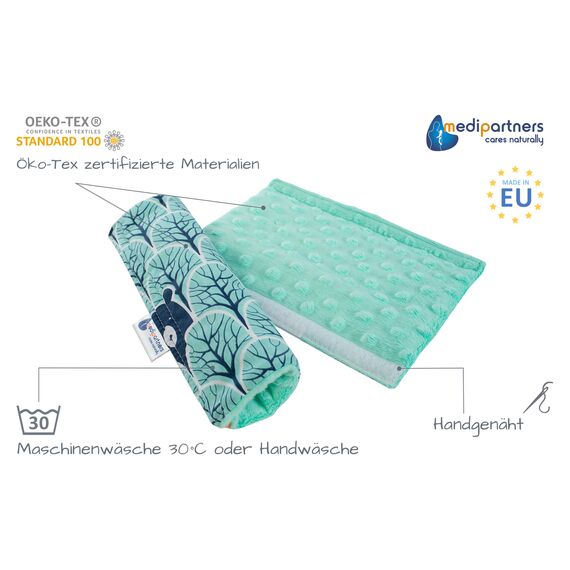 Medi Partners Gurtpolster Kinder 2 Stück Autogurt Polster Gurtschutz für Auto - 17x22cm 100% Baumwolle Minky Schulterpolster Kids Gurt Schutz Sicherheitsgurt (Wald mit minzer Minky)