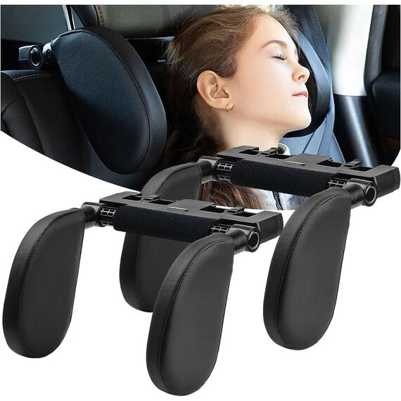 Aipwerer Kopfstütze Auto, Weichem Gedächtnisschaum,Einziehbare Abnehmbare Nackenstütze Autositz Seitliches Kopfstützkissen für Kinder Erwachsene, zum Schlafen (Schwarz×2, A05 PVC)