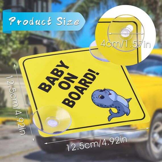 cobee Baby an Bord Auto Warnschilder, 2 Stück 12,7 x 12,7 cm Sicherheits Autoschild mit doppelten Saugnäpfen Baby im Auto Aufkleber für Autofenster wiederverwendbar Baby an Bord Aufkleber (Stil D)