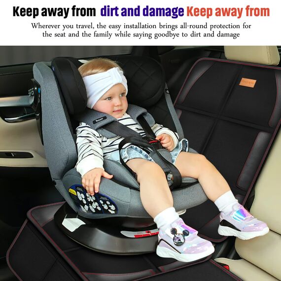 Bacgnyer Autositzschutz, Kindersitzschutz, Dickste Gepolsterte 600D Gewebepolsterung, Wasserdicht, Langlebig, rutschfeste RüCkseite, Geeignet FüR Babys, Kleinkinder, Kinder (Schwarz Rote Linie 1)