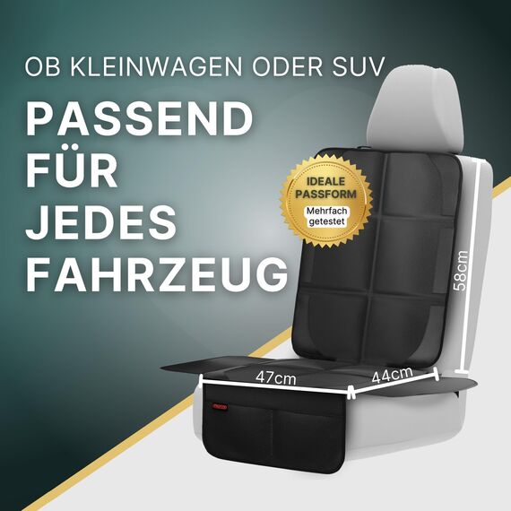 PROTEX Kindersitzunterlage [Testsieger 2025] ISOFIX-geeignet | Wasserabweisender Polyester Stoff mit gepolsteter Sitzfläche | L