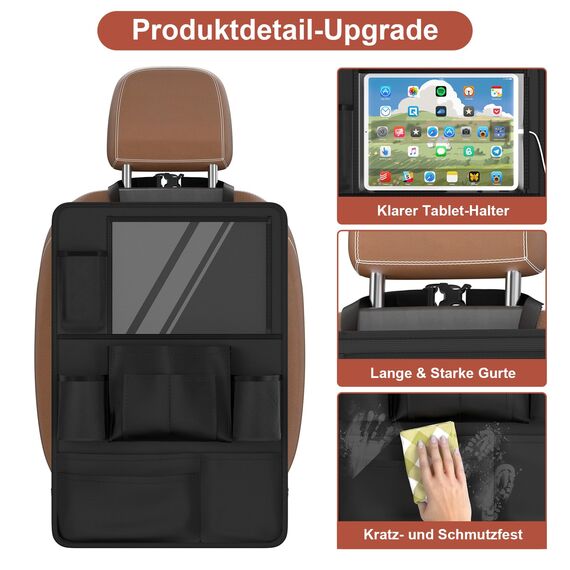 Oneyus 2 Stück Autositz Organizer, Auto Organizer, Große Rückenlehnenschutz, Auto Kinder Multifunktional Wasserdicht, 600D Oxford Rücksitz Organizer für bis zu 11-Zoll Tablet