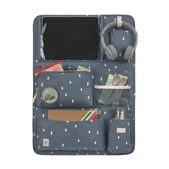 LÄSSIG Autoorganizer Autorücksitzorganizer Rücksitztasche für Auto zum Hängen zusammenklappbar/Car Wrap-to-Go Happy Prints Dunkelblau