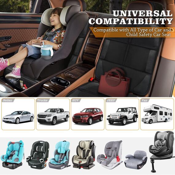 Bacgnyer 600D Autositzschutz, Kindersitzschutz, GroßEr autositzschoner, Wasserdichter Stoff, Dicke Polsterung und Aufbewahrungstaschen, kindersitzunterlage Auto für Babys, Haustiere, Schwarze