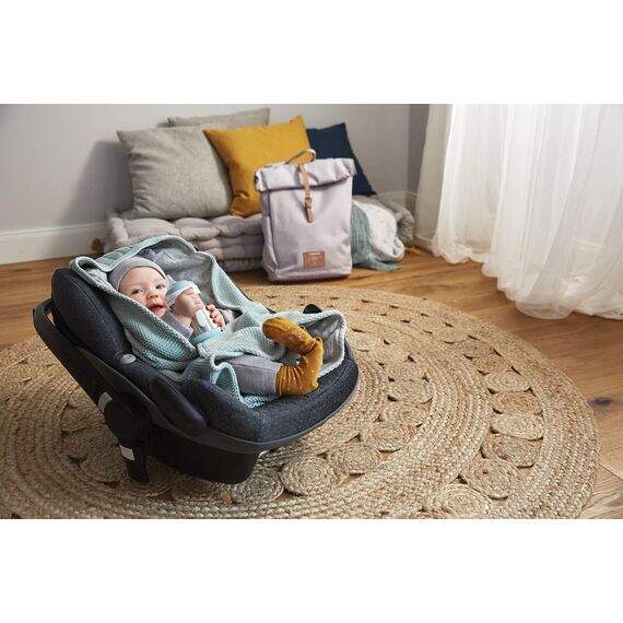 LÄSSIG Baby Strickdecke für Autositz Autositzdecke Einschlagdecke Babyschale 100% Bio-Baumwolle GOTS light mint