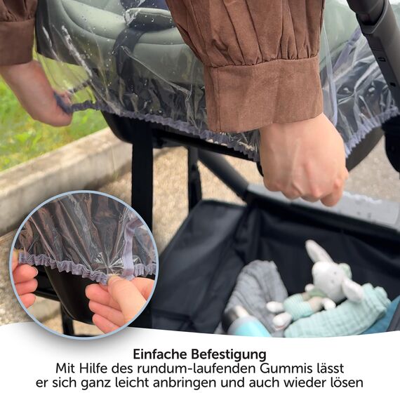 Universal Komfort Regenschutz für Babyschale (z.B. Maxi-Cosi/Cybex/Römer) - gute Luftzirkulation, verschließbares Kontakt-Fenster, Eingriffsöffnung für Tragegriff, PVC-frei