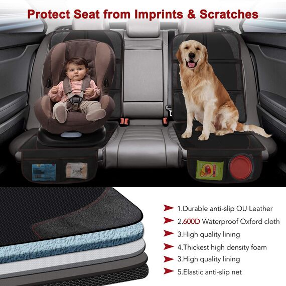Beicarin Verdickt Kindersitzunterlage, 2 Stück ISOFIX Geeigneter Sitzschoner Auto Kindersitz, Wasserdichter Autositzauflage mit Netztaschen, dickstes Auto Hundekissen mit Rutschfester Unterseite