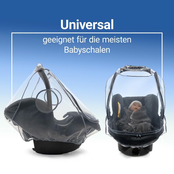 Zamboo Premium Regenschutz Babyschale mit großem Reißverschluss Fenster (z.B. passend für Maxi-Cosi, Cybex, Römer), Universal Regenverdeck für idealen Schutz und schnellen Kontakt - Transparent