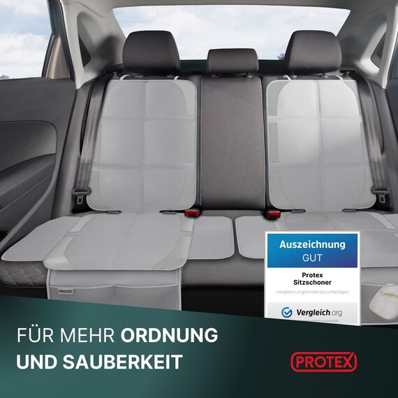 PROTEX© Kindersitzunterlage - ISOFIX-geeignet, Anti-RUTSCH-Unterfläche | Wasserabweisender & besonders hochwertiger 600D Stoff mit gepolsteter Sitzfläche (L, 2er Set), (grau)