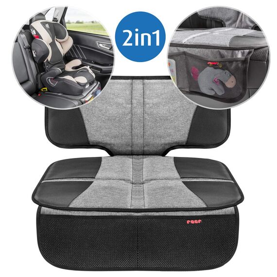 Reer Kindersitz-Unterlage TravelKid Protect, rutschfeste Unterlage, ISOFIX geeignet, für alle herkömmlichen Modelle, grau (Packung mit 2)