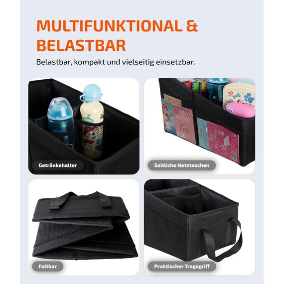 LIONSTRONG® Auto Organizer [EXTREM STABIL DURCH KUNSTSTOFFPLATTEN] - Universeller Rückbank Organizer für den Rücksitz & Beifahrersitz - Ideal für den Urlaub, viel Platz für Spielzeug - Wasserabweisend