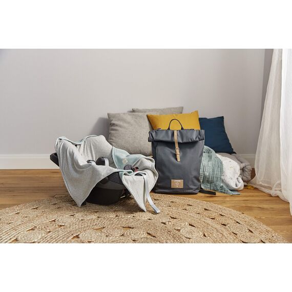 LÄSSIG Baby Strickdecke für Autositz Autositzdecke Einschlagdecke Babyschale 100% Bio-Baumwolle GOTS light mint