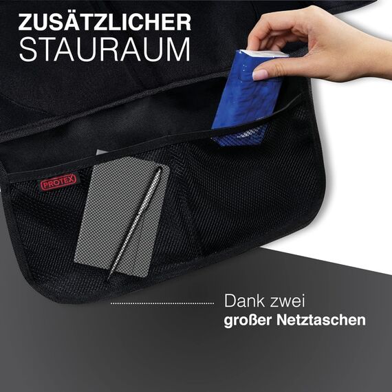 PROTEX© Kindersitzunterlage [Testsieger 2025] ISOFIX-geeignet | Wasserabweisender Polyester Stoff mit gepolsteter Sitzfläche | L (Doppelpack)