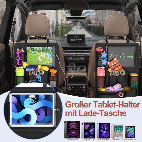 Oneyus Autositz Organizer, Auto Organizer, Große Rückenlehnenschutz, Auto Kinder Multifunktional Wasserdicht, 600D Oxford Rücksitz Organizer für bis zu 11-Zoll Tablet
