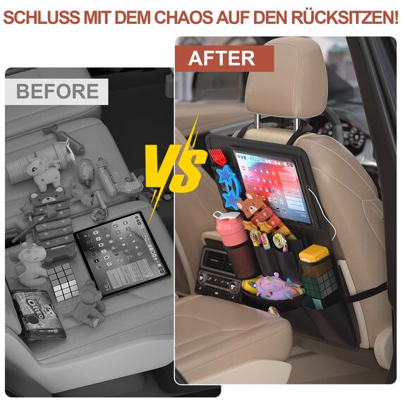 Oneyus Autositz Organizer, Auto Organizer, Große Rückenlehnenschutz, Auto Kinder Multifunktional Wasserdicht, 600D Oxford Rücksitz Organizer für bis zu 11-Zoll Tablet