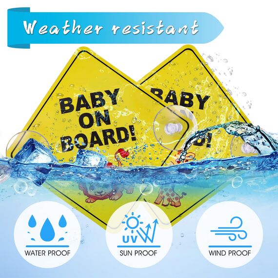 Cobee Baby an Bord Auto Warnschilder, 2 Stück 12,7 x 12,7 cm Sicherheits Autoschild Mit Doppelten Saugnäpfen, Wiederverwendbarer Aufkleber für Autofenster (Stil E)