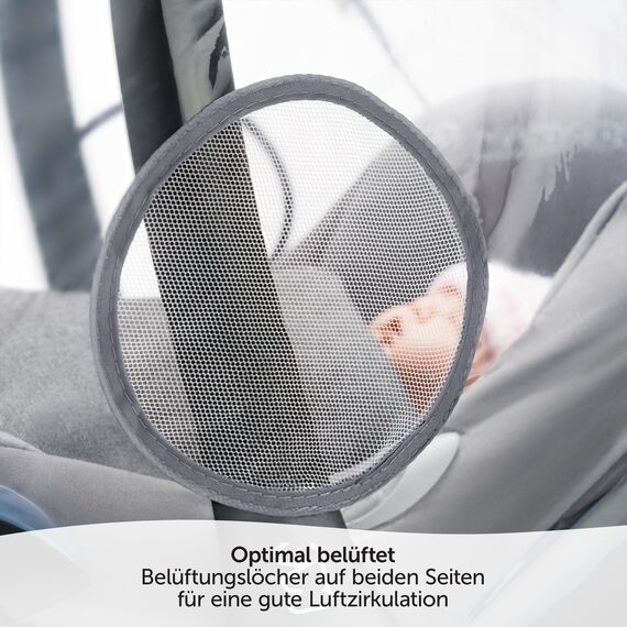 Universal Komfort Regenschutz für Babyschale (z.B. Maxi-Cosi/Cybex/Römer) - gute Luftzirkulation, verschließbares Kontakt-Fenster, Eingriffsöffnung für Tragegriff, PVC-frei