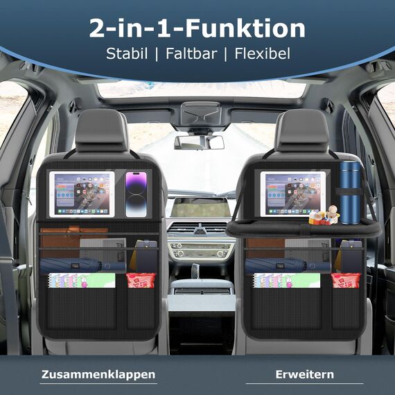 Oneyus Auto Organizer, Autositz Organizer Große Rückenlehnenschutz Auto Kinder Multifunktional Wasserdicht Rücksitz Organizer mit Klapptisch, Tablet Tasche und Viele Taschen