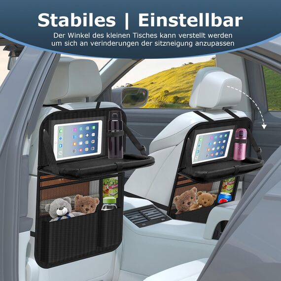 Oneyus Auto Organizer, Autositz Organizer Große Rückenlehnenschutz Auto Kinder Multifunktional Wasserdicht Rücksitz Organizer mit Klapptisch, Tablet Tasche und Viele Taschen