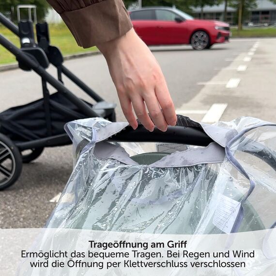 Universal Komfort Regenschutz für Babyschale (z.B. Maxi-Cosi/Cybex/Römer) - gute Luftzirkulation, verschließbares Kontakt-Fenster, Eingriffsöffnung für Tragegriff, PVC-frei