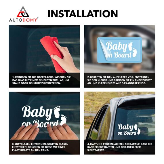 Autodomy 2 Stück Baby On Board Füße Hohe Sichtbarkeit aus großer Entfernung | Baby on Board Aufkleber Auto Für alle Fahrzeugtypen | 15x7 cm (Weiß)